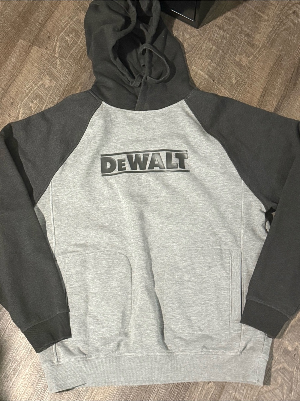 DEWALT Men’s Two-Tone Hooded Sweatshirt in Gray and Black